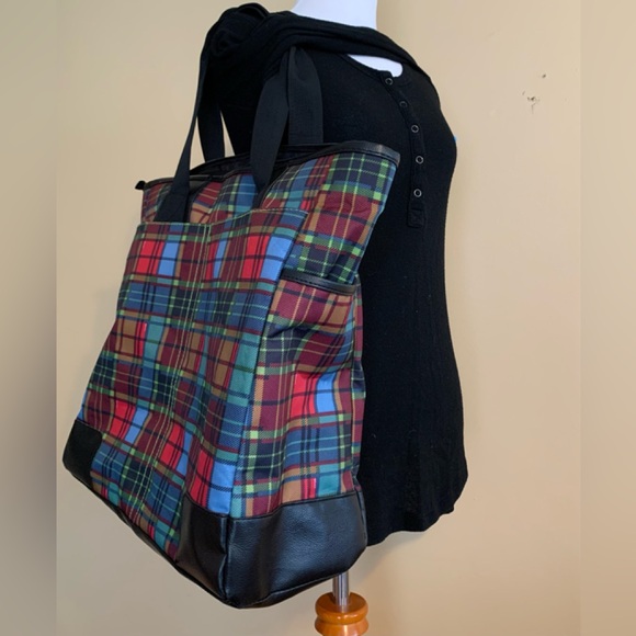 SIDNEY TO GO by Sidney Love plaid X LG zip close tote bag LNWOT ++ - Picture 1 of 10
